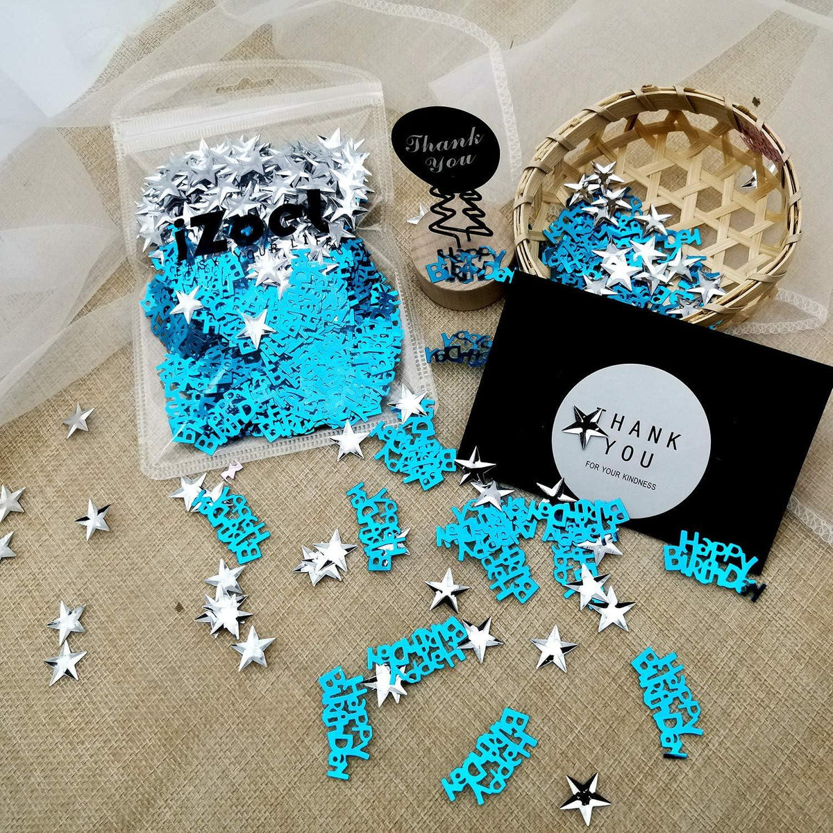 Blau Silber Happy Birthday Konfetti Set 30g Streudeko Sterne