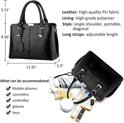 Damen Henkeltasche Umhängetasche Handtasche PU Leder Modern Frauen Tote Große Mit Anhänger