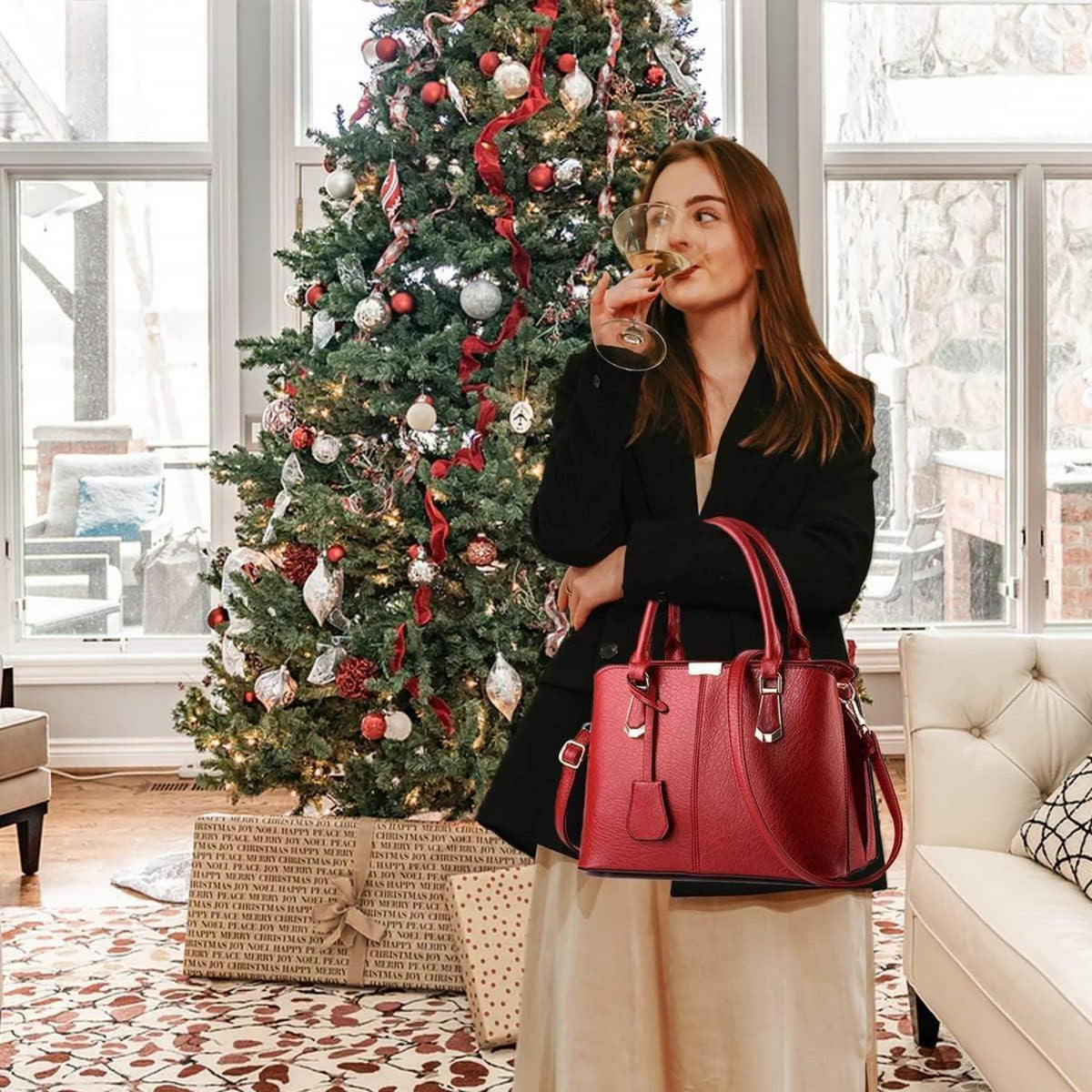 Pahajim Damen Henkeltasche Umhängetasche Handtasche PU Leder Modern Tote