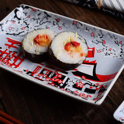 Japanisches Sushi Set Porzellan 8-teilig 2 Teller 2 Schälchen 2 Paar Essstäbchen
