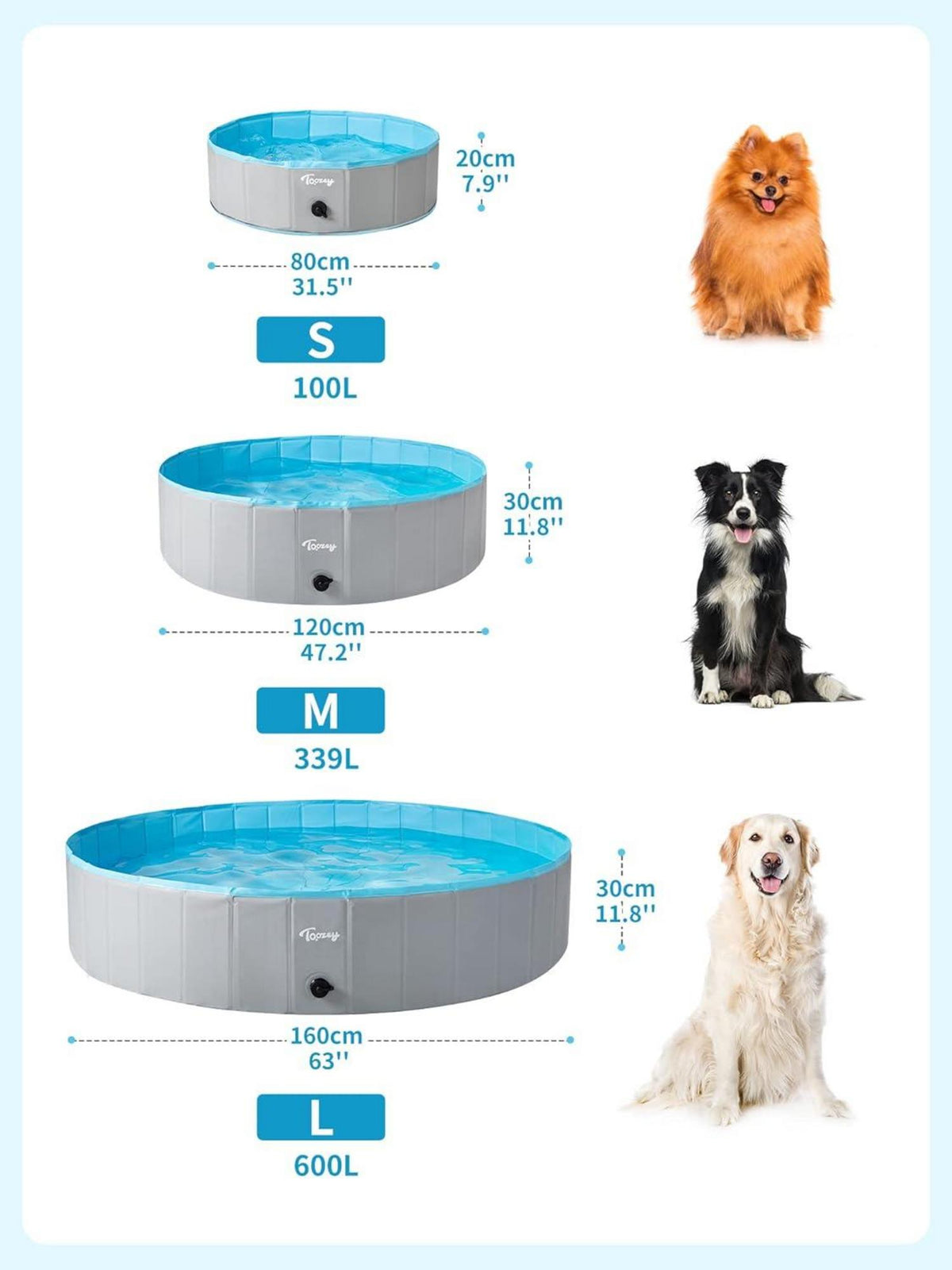Toozey Hundepool faltbar für Hunde Planschbecken 100% sicher