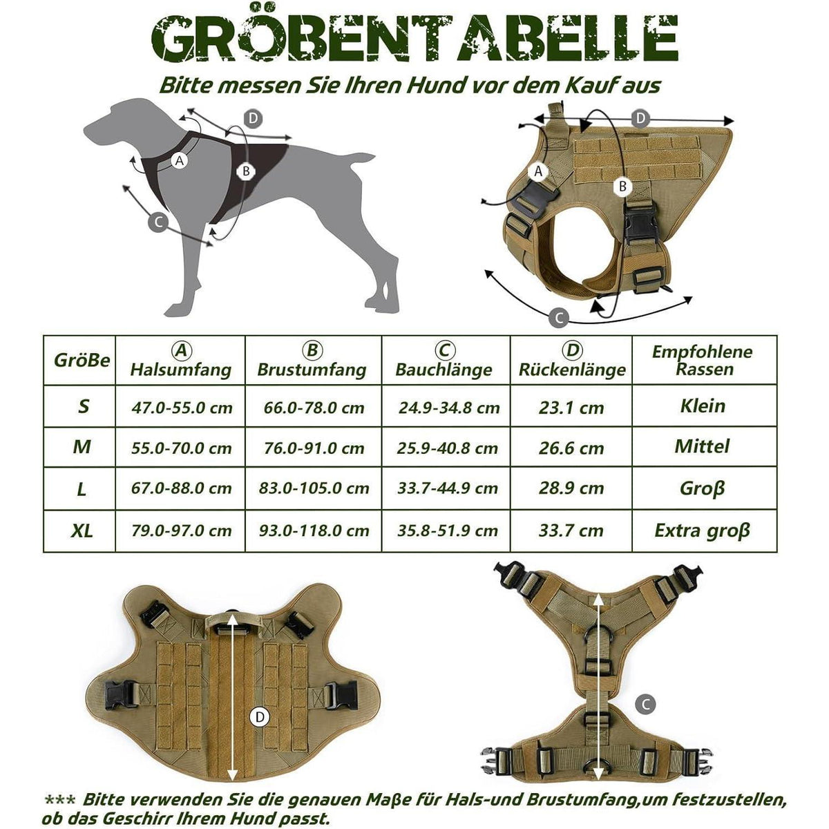 Taktisches Hundegeschirr mit MOLLE-System, L Braun