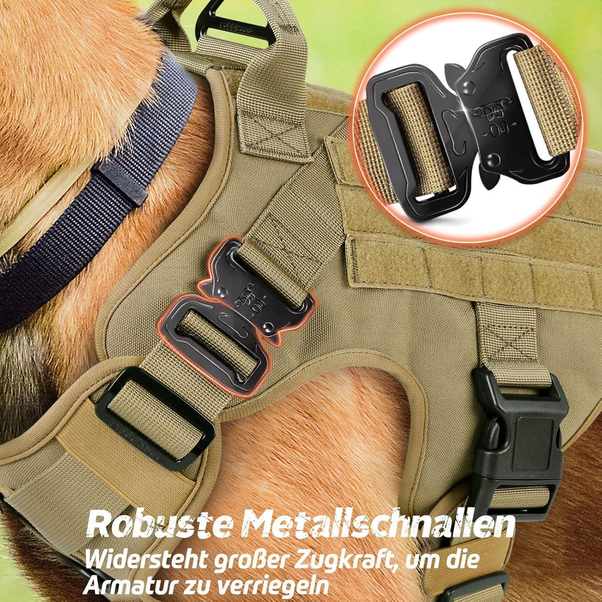 Taktisches Hundegeschirr mit MOLLE-System, L Braun