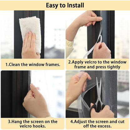 Fliegengitter Fenster 4er-Set 130x150 cm mit Klettband, Insektenschutz Weiß