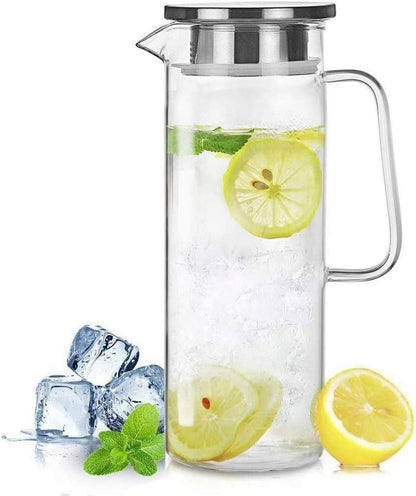 Glaskaraffe Borosilikatglas mit Edelstahl Deckel 1,2L