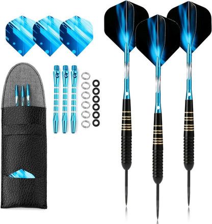 Profi Dartpfeile Set 23g Steel Tip Darts mit Blauer Beschichtung