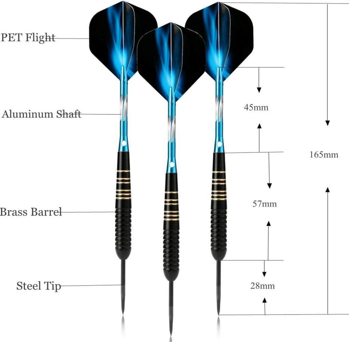 Professionelle Dartpfeile Set 23 g in blau mit Steel Tips, 3er Pack