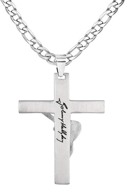 Johnny Hallyday Kreuz Anhänger Halskette Gitarre Rocker Silber