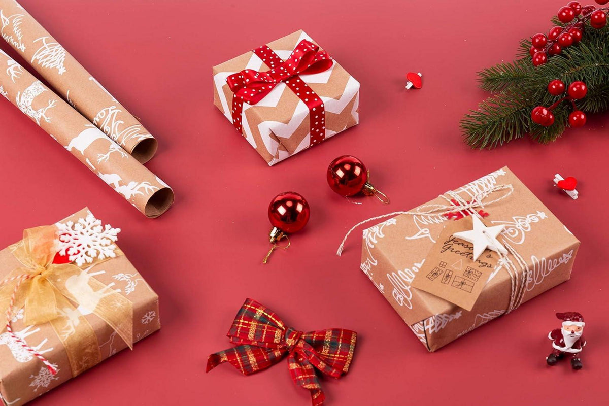 Weihnachtspapierrolle Kraftpapier 3D White Christmas Design