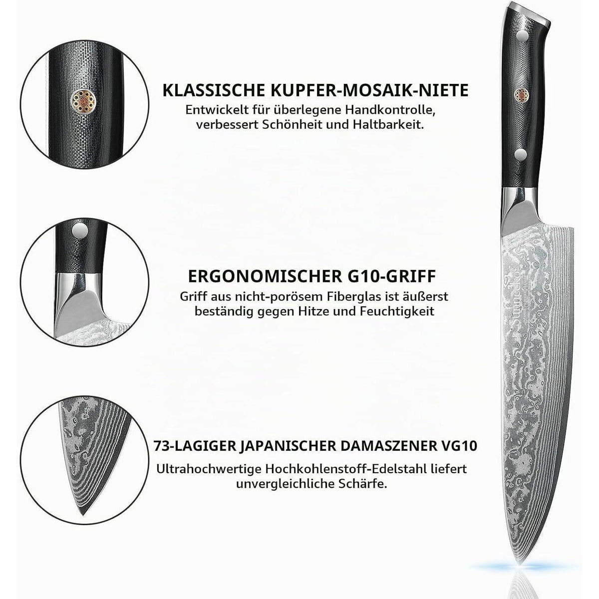 3-teiliges Damast Messerset | Küchenmesser Geschenkset