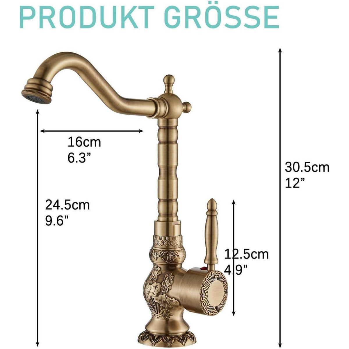Antiker Messing Waschtischarmatur Einhebelmischer 360° Drehbar
