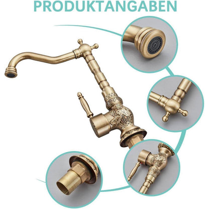 Antiker Messing Waschtischarmatur Einhebelmischer 360° Drehbar