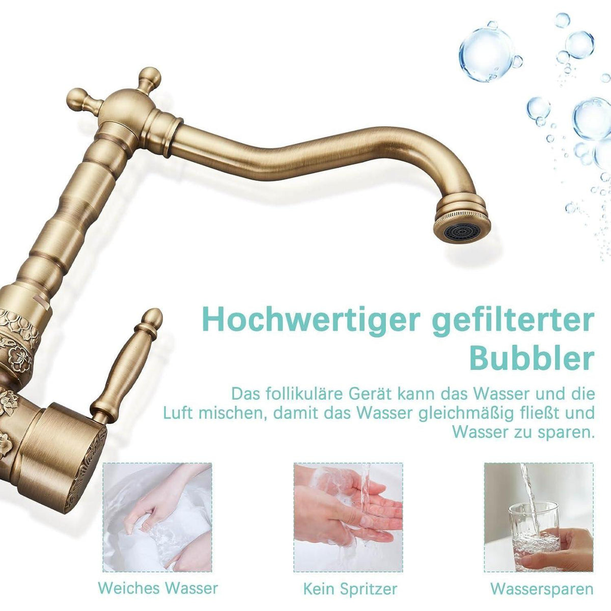 Antiker Messing Waschtischarmatur Einhebelmischer 360° Drehbar