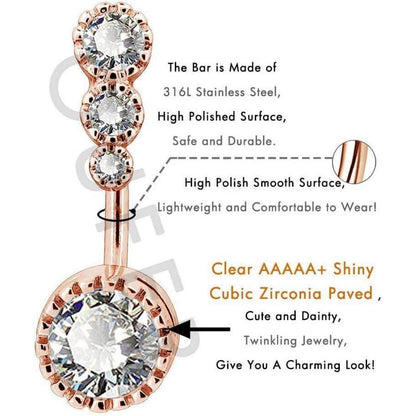 Nabelpiercing Edelstahl mit Zirkonia, Rose Gold, 14g