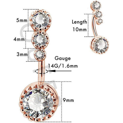 Nabelpiercing Edelstahl mit Zirkonia, Rose Gold, 14g