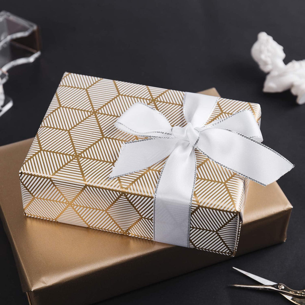 Gold Navy Geschenkpapierrolle Linien Geburtstag Urlaub Vatertag Baby 4