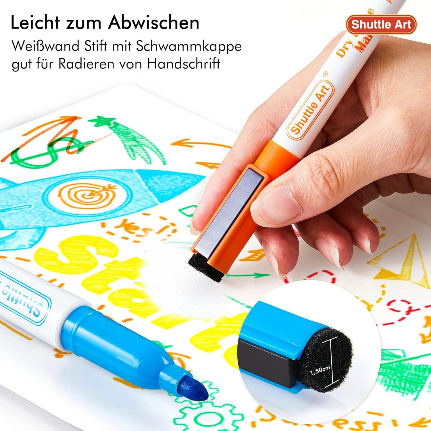 15er Pack Shuttle Art Whiteboard Marker mit Radiergummi, 15 Farben, abwischbar, feine Spitze