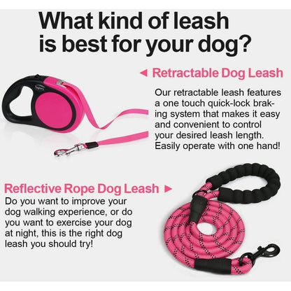 Ausziehbare Hundeleine für kleine/mittelgroße Hunde bis 20kg, 5m, Rosa