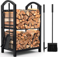 Kaminholzregal mit 4 Kaminwerkzeugen 74x40x30cm in Schwarz