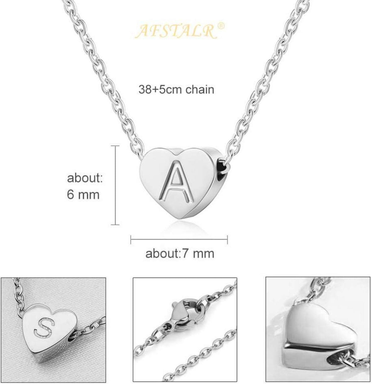 Silber Damen Halskette mit Buchstabenherz Anhänger Initialschmuck Q