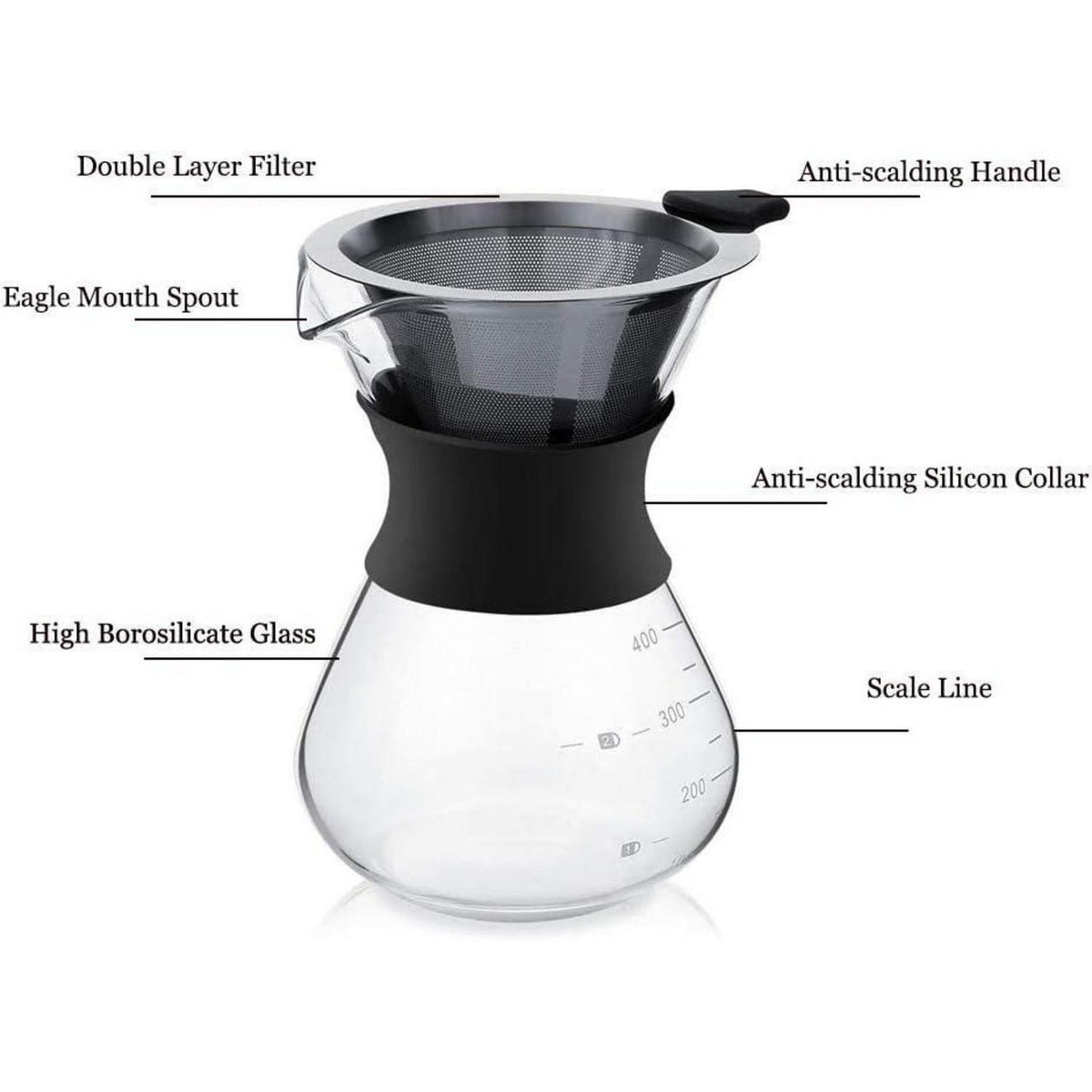 Kaffeebereiter aus Glas mit Edelstahlfilter, 200ml