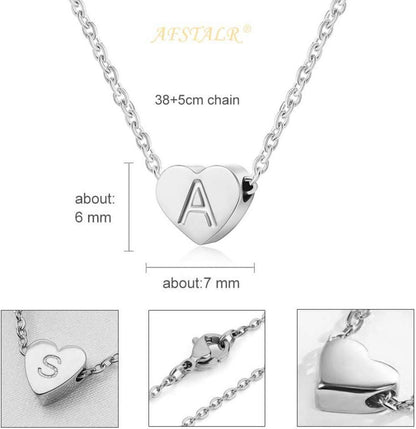 Silber Damen Halskette mit Buchstabenherz Anhänger - Initialschmuck - Geburtstagsgeschenk