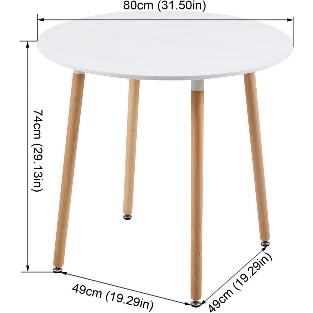 Moderner runder Küchentisch weiß – 80x75cm, Massivholzbeine