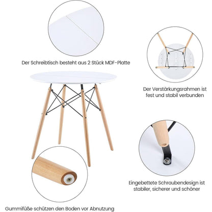 Runder Küchentisch Weiß Modern 80x80cm Skandinavisch
