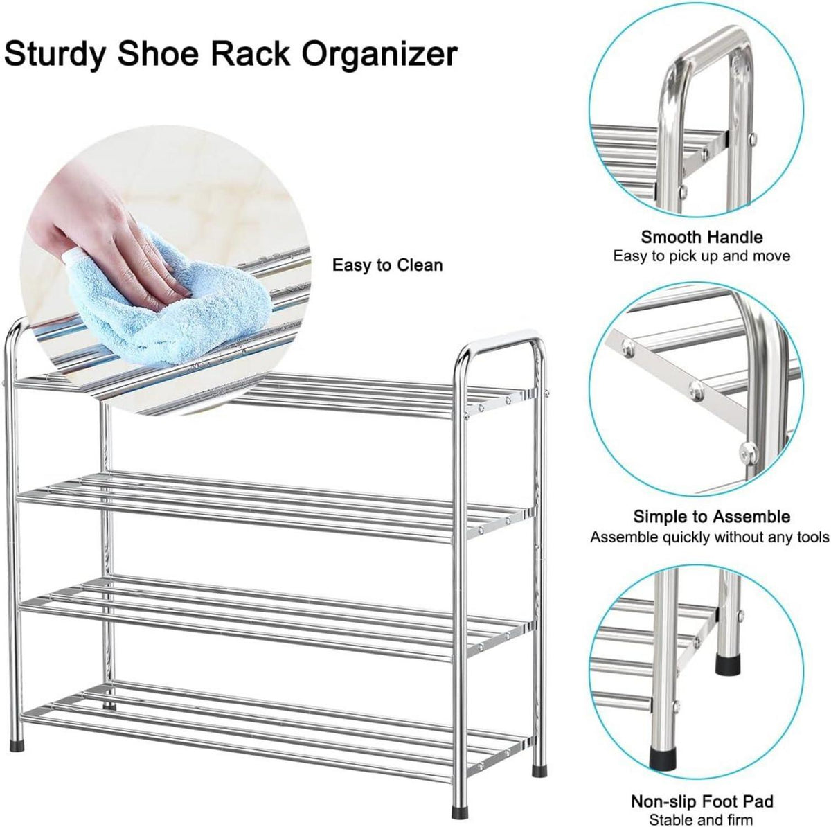 Schuhregal Edelstahl 4 Ebenen Organizer 12-16 Paar Schuhe 68x26x65 cm