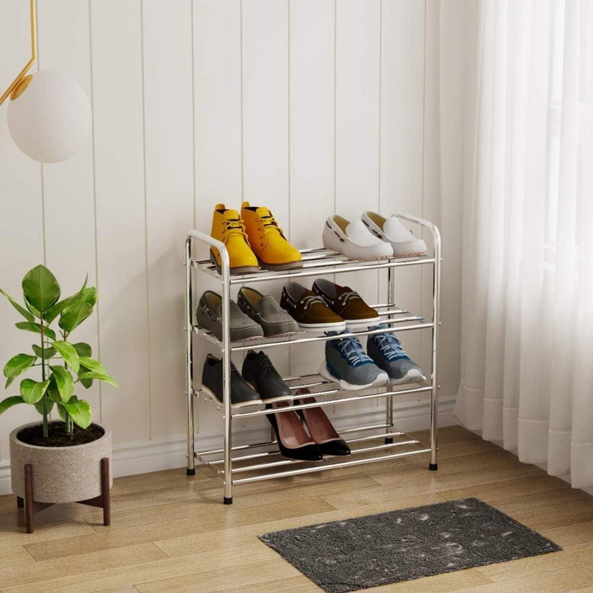 Schuhregal Edelstahl 4 Ebenen Organizer 12-16 Paar Schuhe 68x26x65 cm