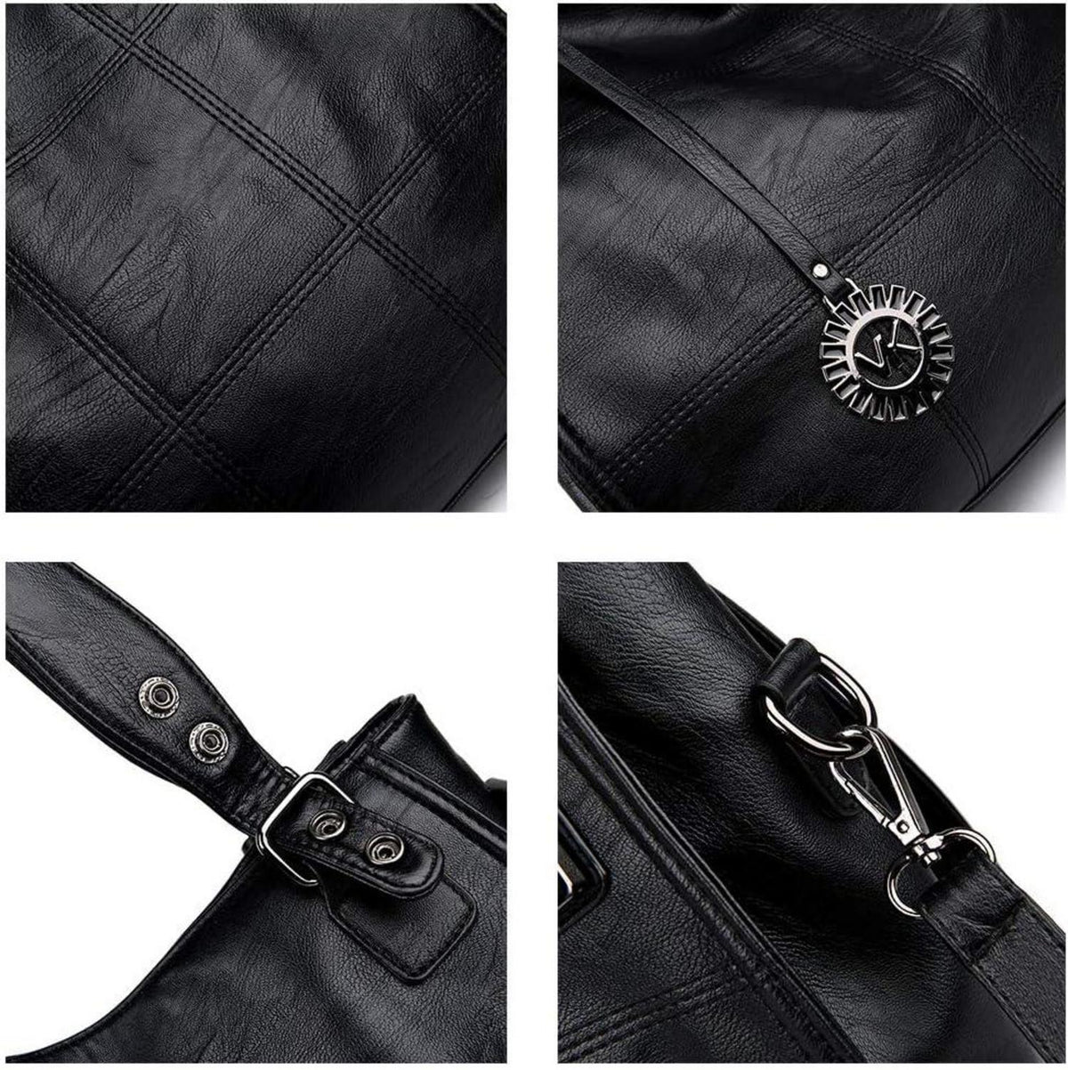 Damen Hobo Schultertasche Shopper PU-Leder Schwarz Handtasche