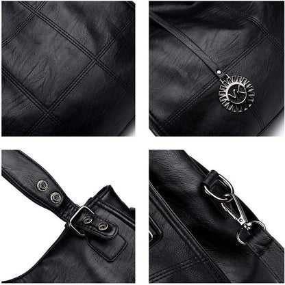 Damen Hobo Schultertasche Shopper PU-Leder Schwarz Handtasche