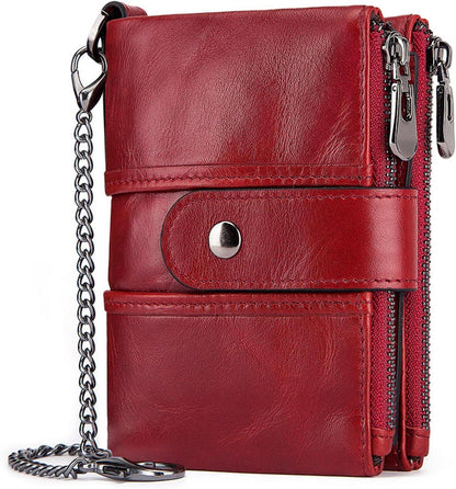 Damen Geldbörse Leder Kette RFID Münzfach Reißverschluss Wallet