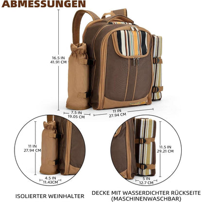 Picknickrucksack 2 Personen mit Set & Decke – Braun