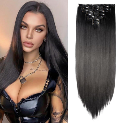 Clip in Haarverlängerung Schwarz 66cm - 8 Tressen, 18 Clips