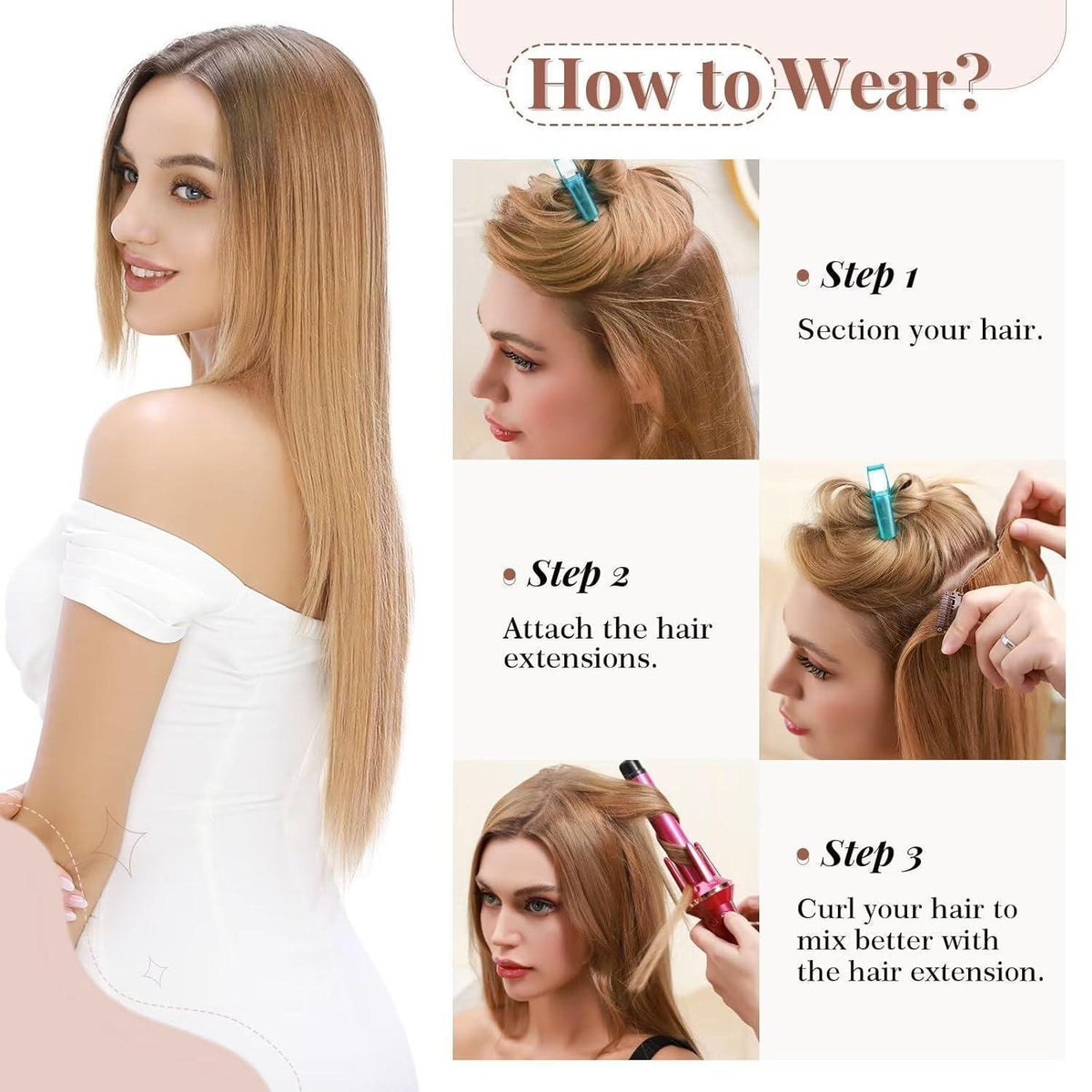 Clip in Haarverlängerung Schwarz 66cm - 8 Tressen, 18 Clips