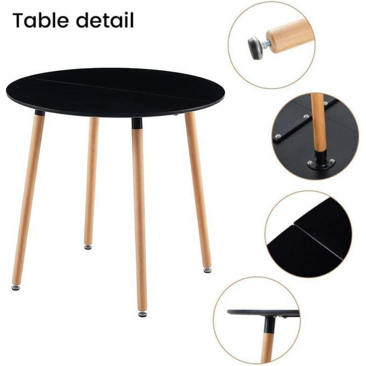 Runder Esstisch skandinavisches Design, 80x80cm Schwarz