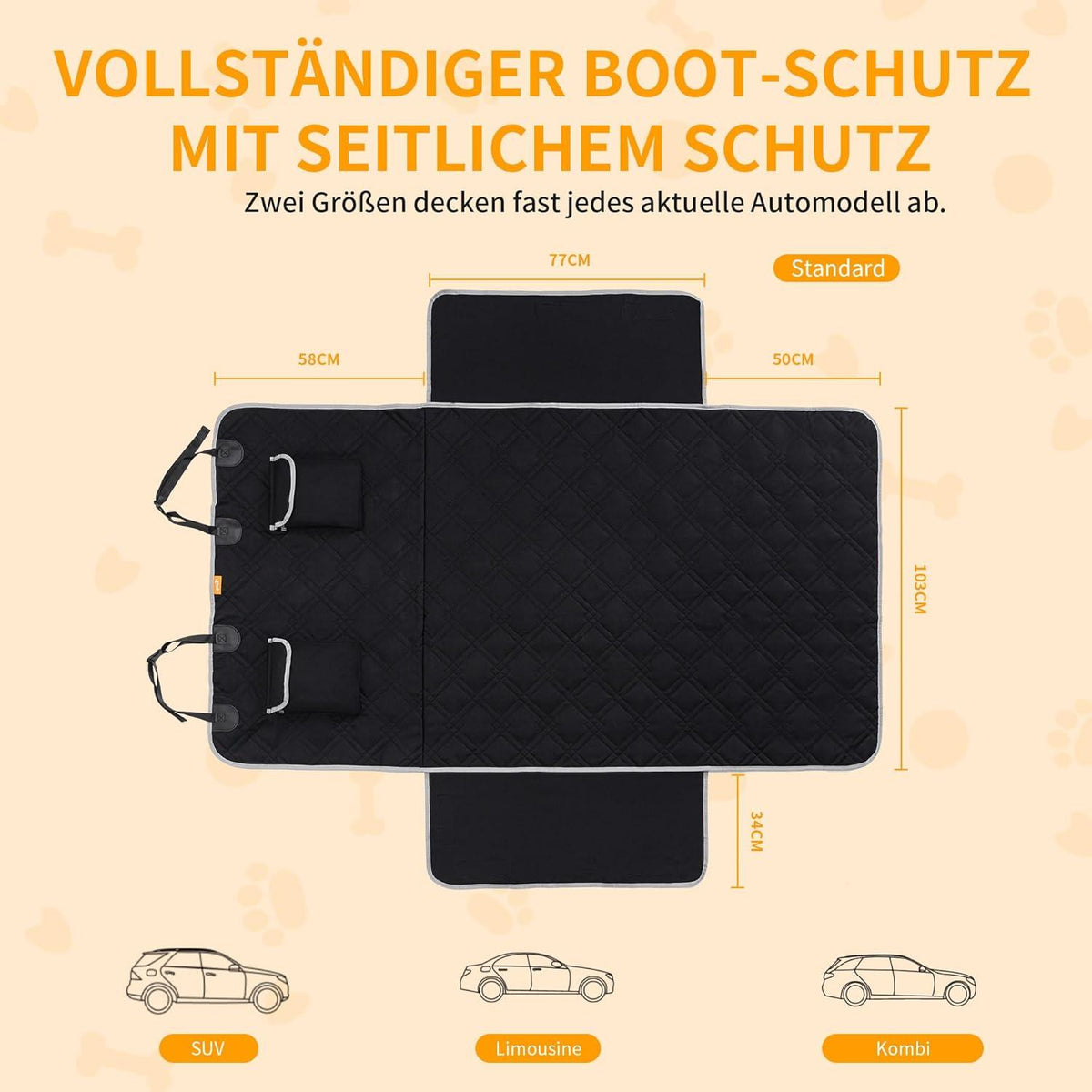 Auto Kofferraumschutz Hund 185x103cm Schwarz Wasserdicht & Reißfest