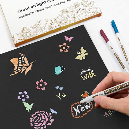 30 tlg Metallic Marker Set mit 24 bunte Metallstifte und 6 Vorlagen