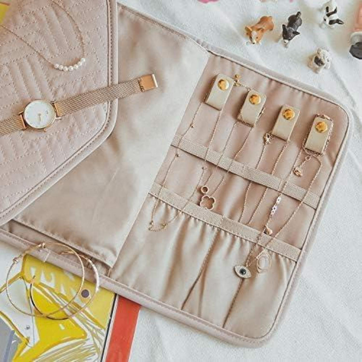 Schmuck Organizer Tasche für Reise - Ringe Ohrringe Halsketten Uhren