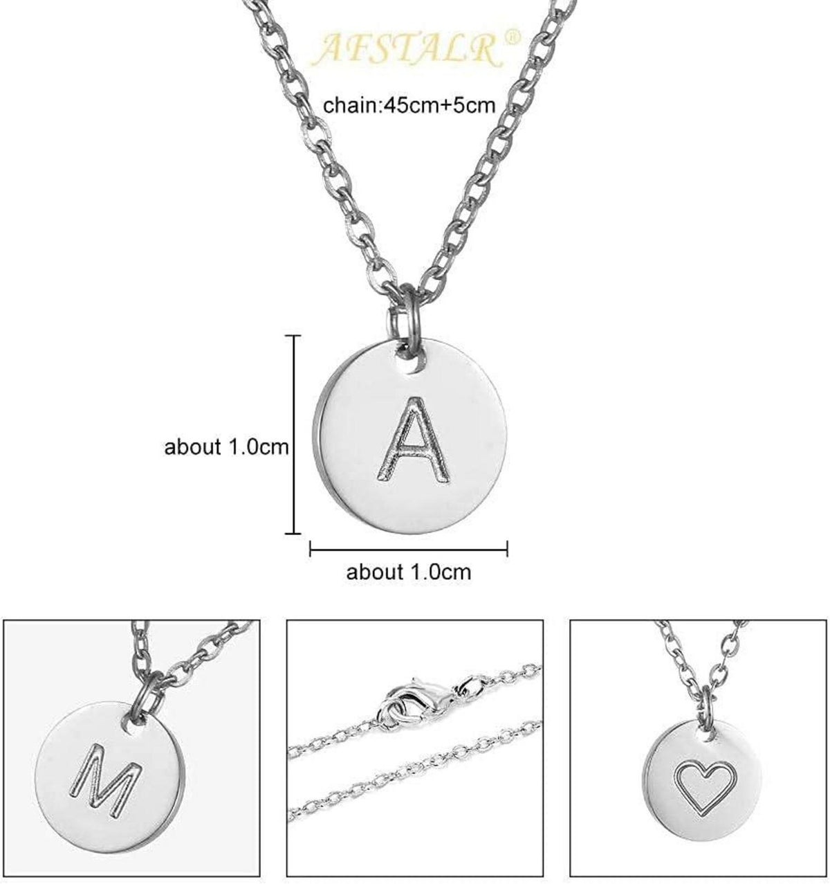Damen Initiale Kette Buchstaben Anhänger Gold Silber Rosegold Herz