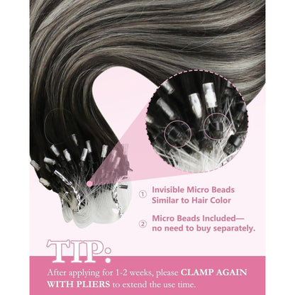 Echthaar Microring Extensions Silber 55 cm – 1B/S/1B