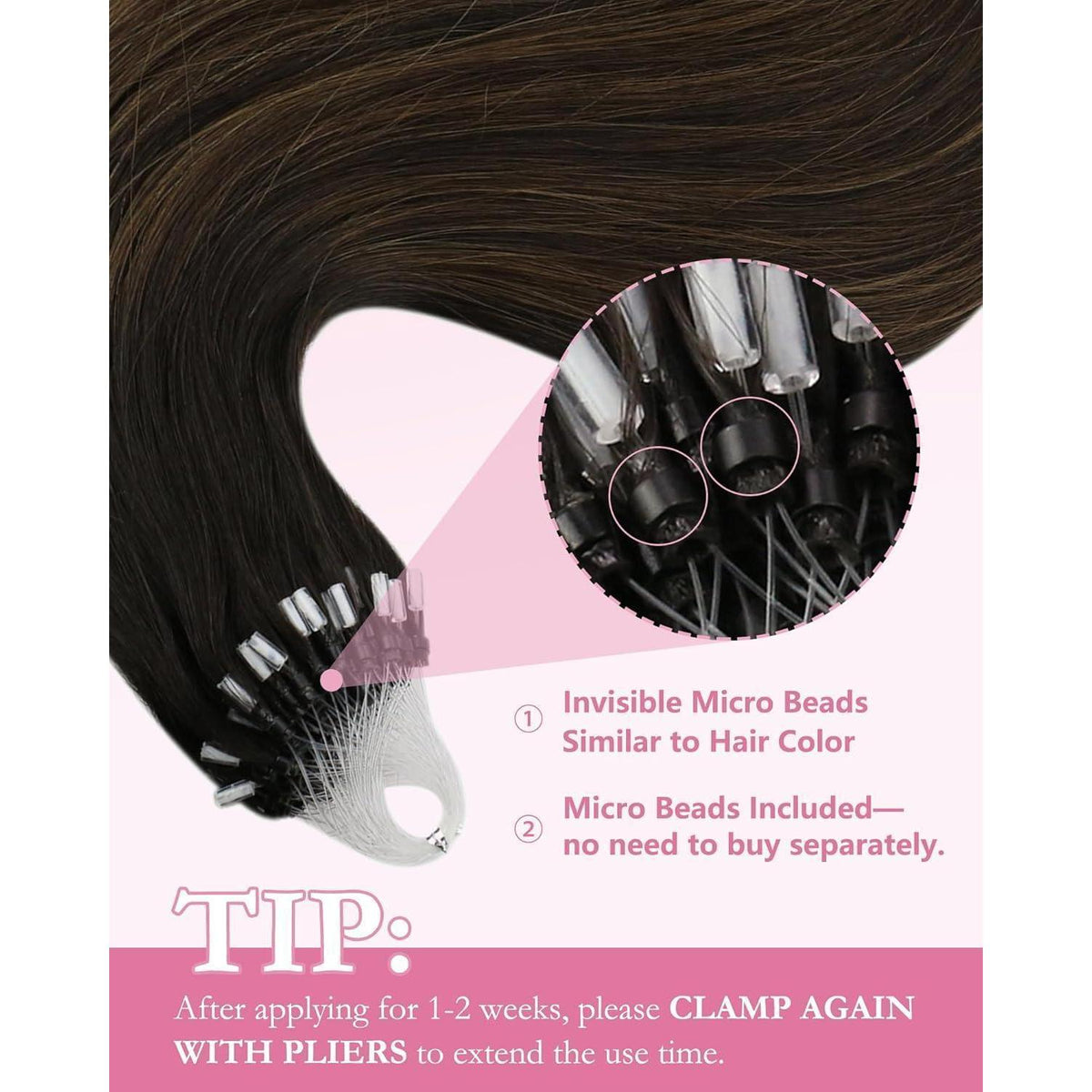Braune Ombre Microring Extensions Echthaar 45cm
