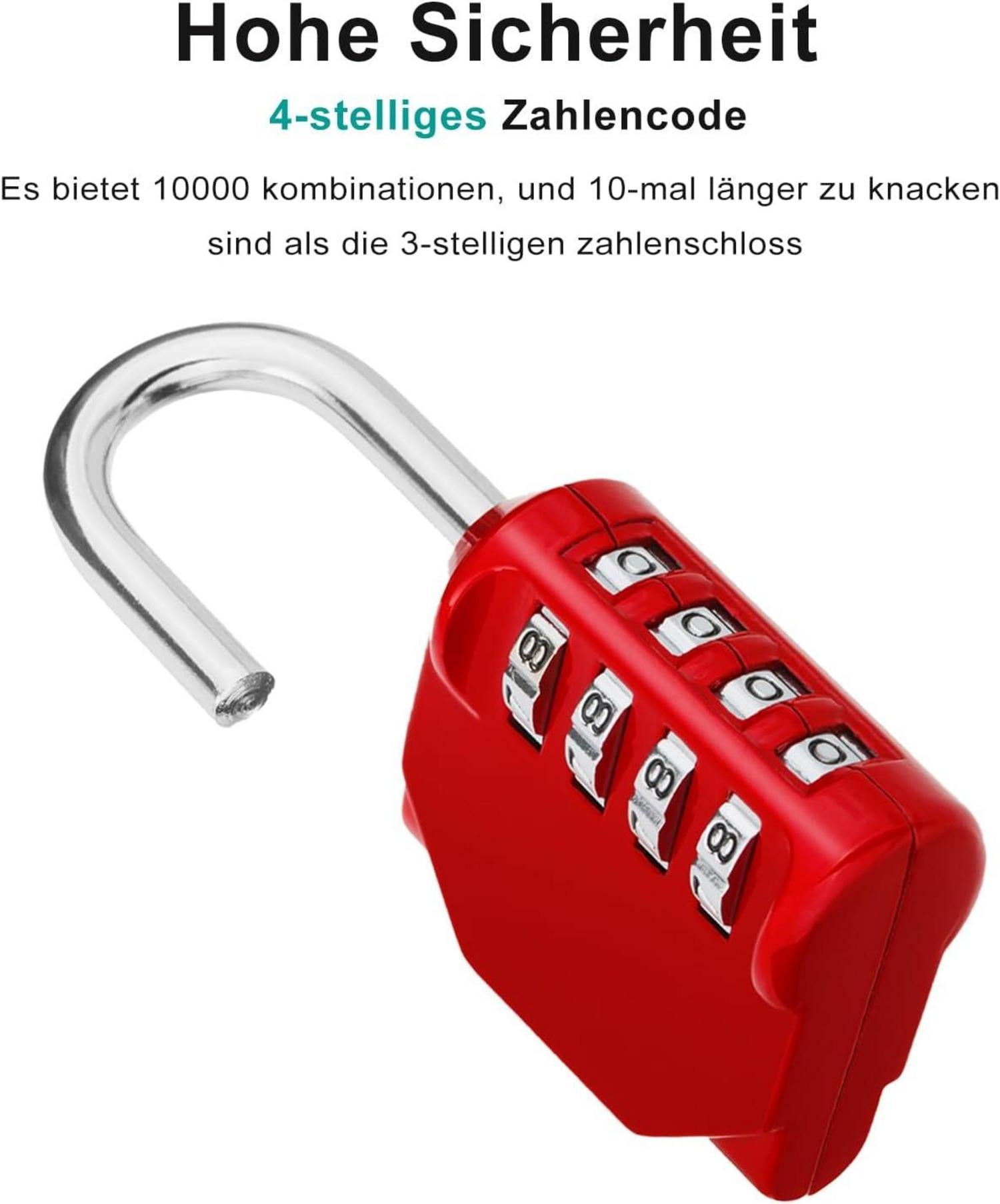 Zahlenschloss Spind Vorhängeschloss 4-stellig Wetterfest Rot