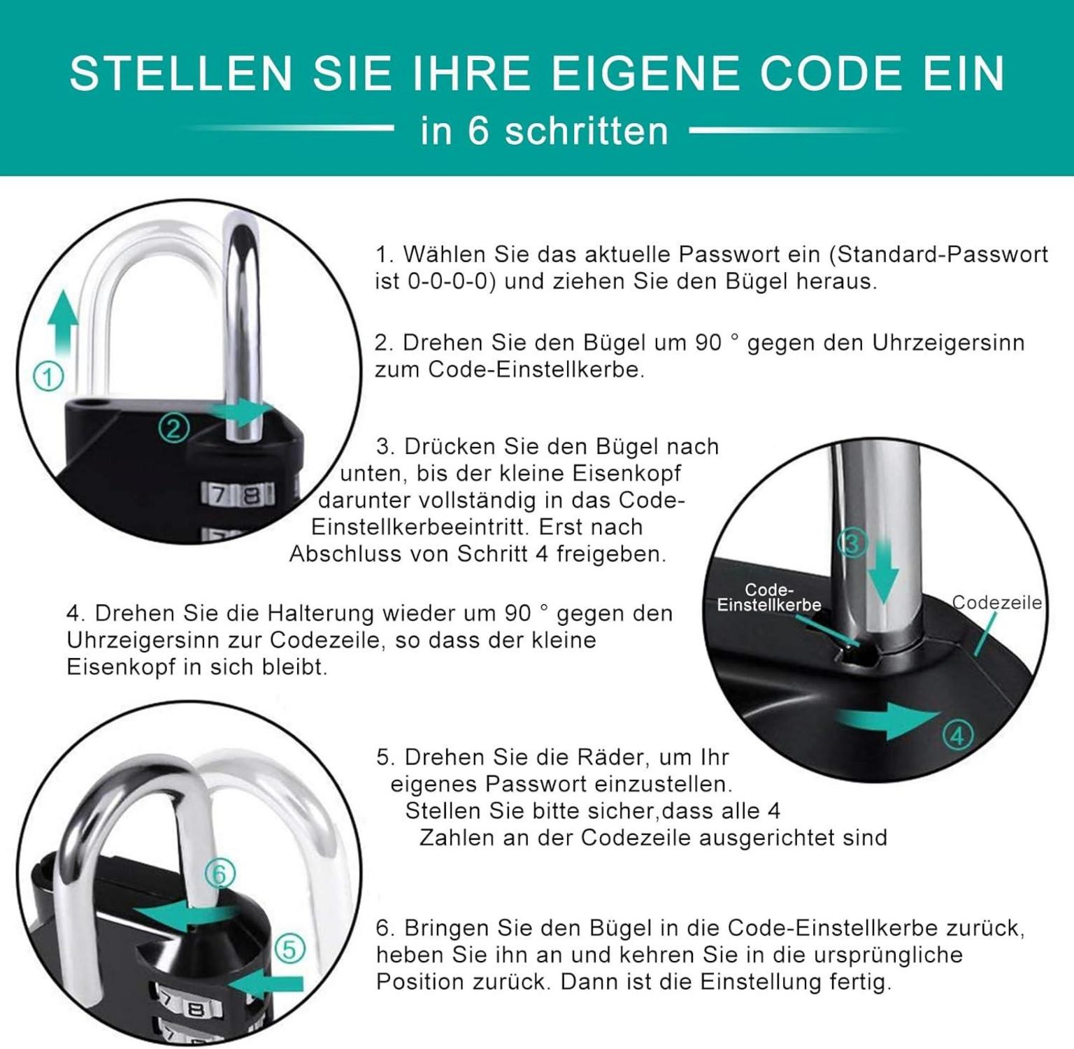 Zahlenschloss Vorhängeschloss 4-stellig Fitnessstudio Wetterfest Rot