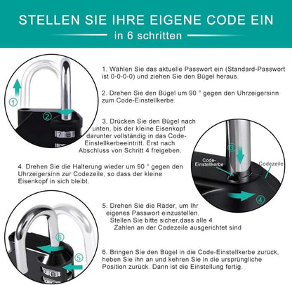 Zahlenschloss Vorhängeschloss 4-stellig Fitnessstudio Wetterfest Rot