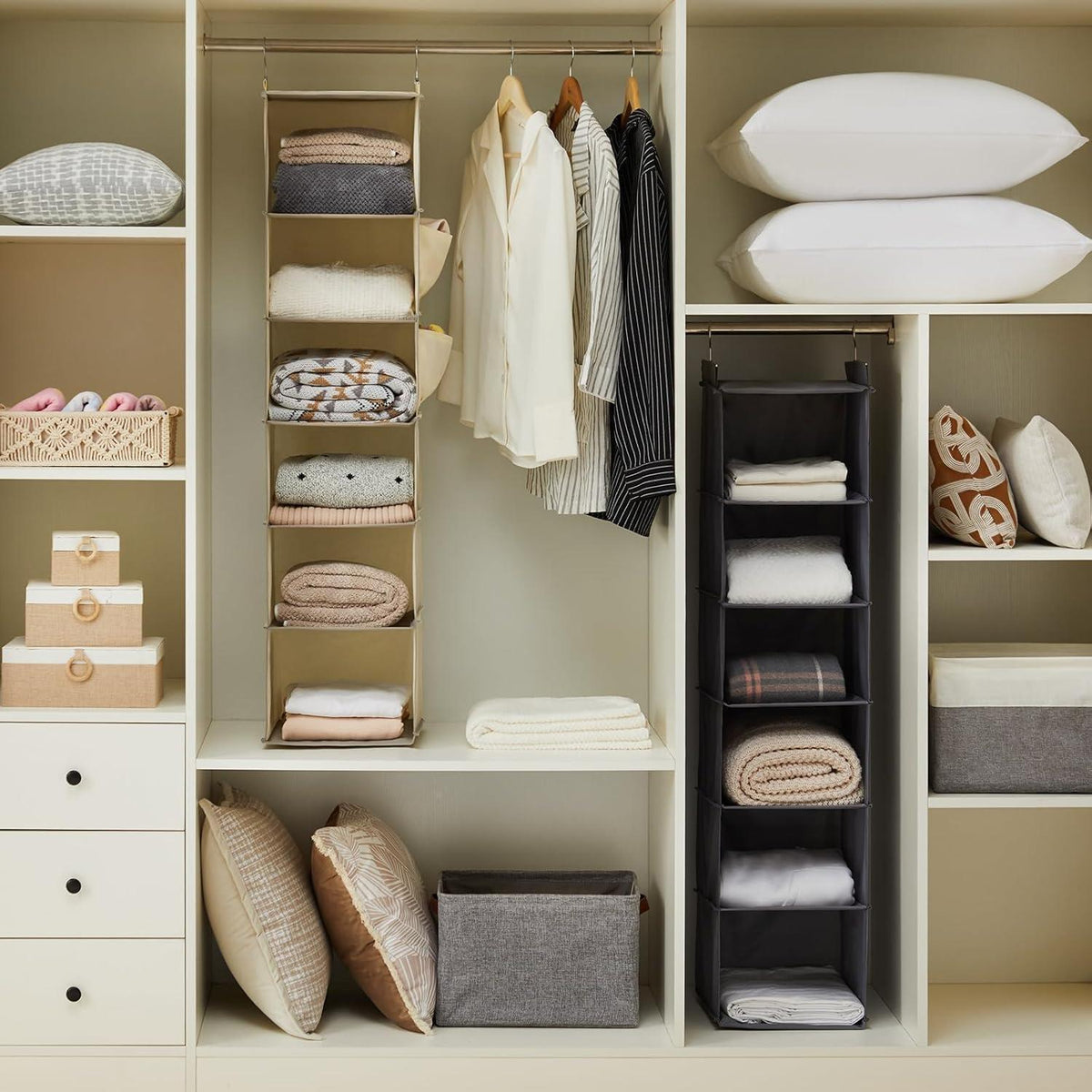 Hängeregal mit 6 Fächern und Seitenfächern, beige