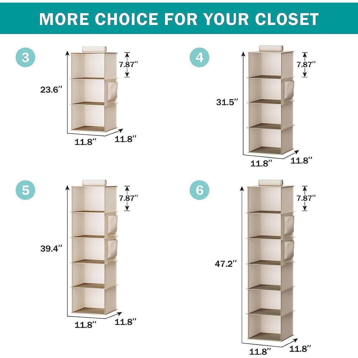 Hängeregal mit 6 Fächern und Seitenfächern, beige