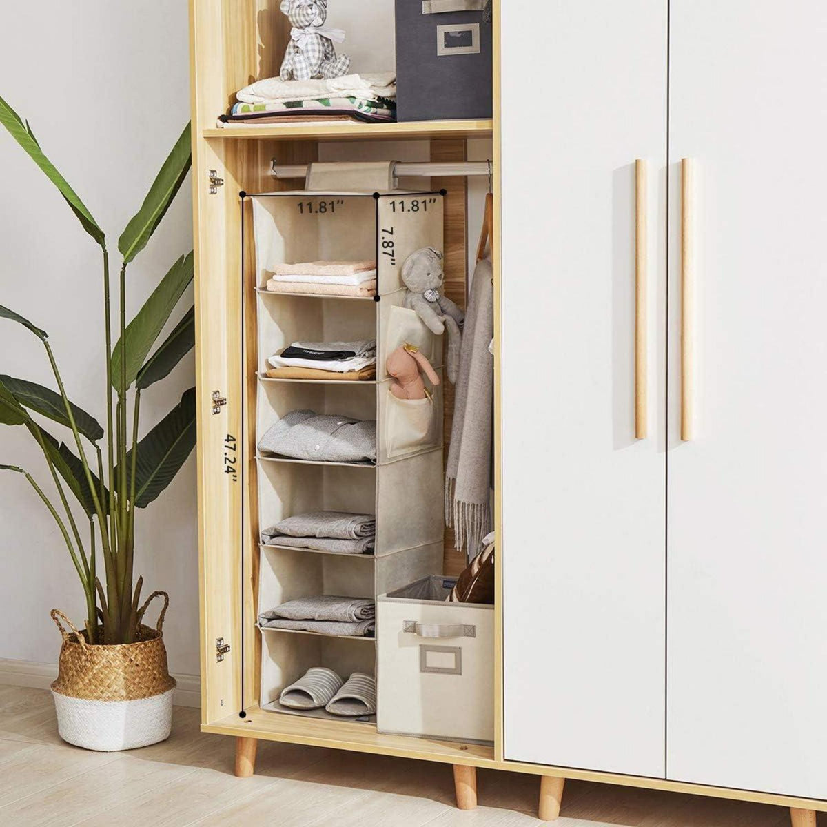 Hängeregal mit 6 Fächern und Seitenfächern, beige