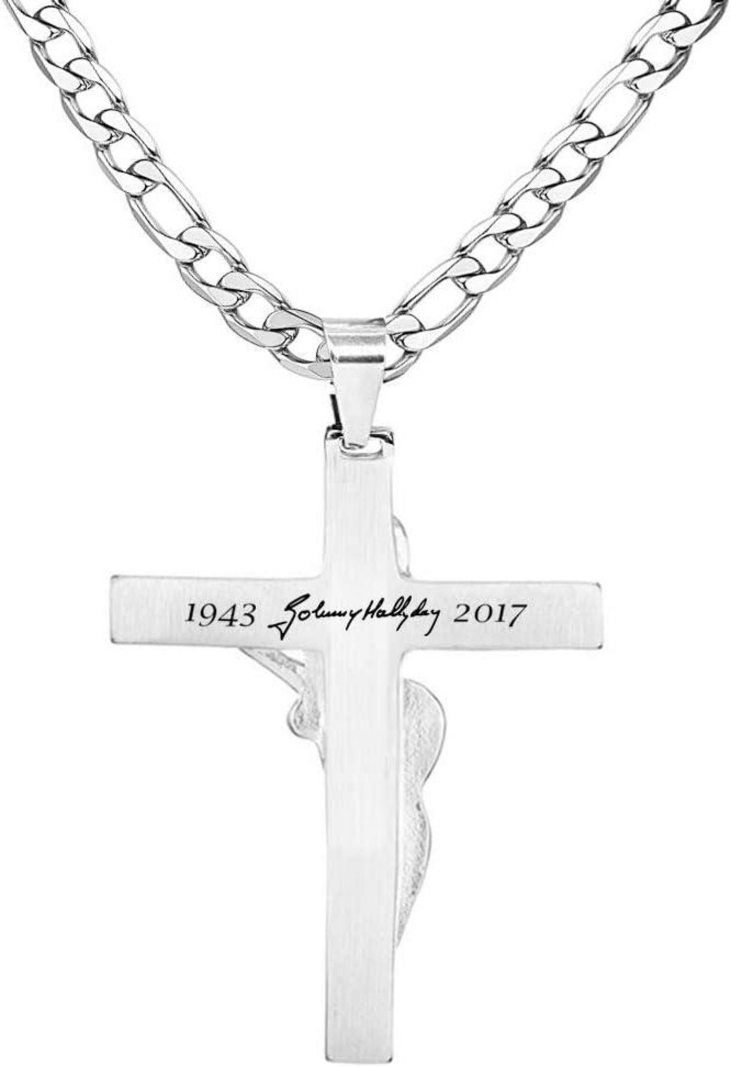 Johnny Hallyday Kreuz Anhänger Halskette Gitarre Rocker Signature